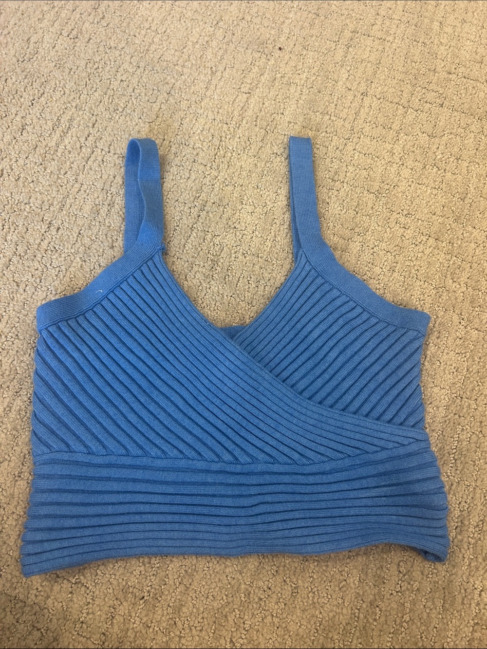 Princess Polly blue Ribbed Knit V-Neck Tank Top